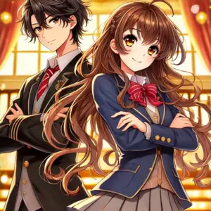 ✅ キャラクター:
・女子高生:長い茶髪で元気な雰囲気。可愛らしくも自信たっぷりな表情をしており、少し挑発的なポーズ。制服はブレザーとプリーツスカート。
・男子高生:短い黒髪でクールな雰囲気。腕を組んで無表情ながらも、どこか気になる様子。制服はボタン付きブレザーとネクタイを着用。
✅ 背景:
・学校の校舎や廊下が広がるシーンで、青春ラブコメらしい雰囲気を演出。
・温かみのある光が差し込み、爽やかでロマンチックな空気感が漂う。
✅ 全体の雰囲気:
・『黒岩メダカに私の可愛いが通じない』の世界観にぴったりの、明るく楽しいラブコメの雰囲気!
